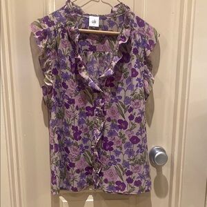 CAbi Purple and Green Floral Blouse